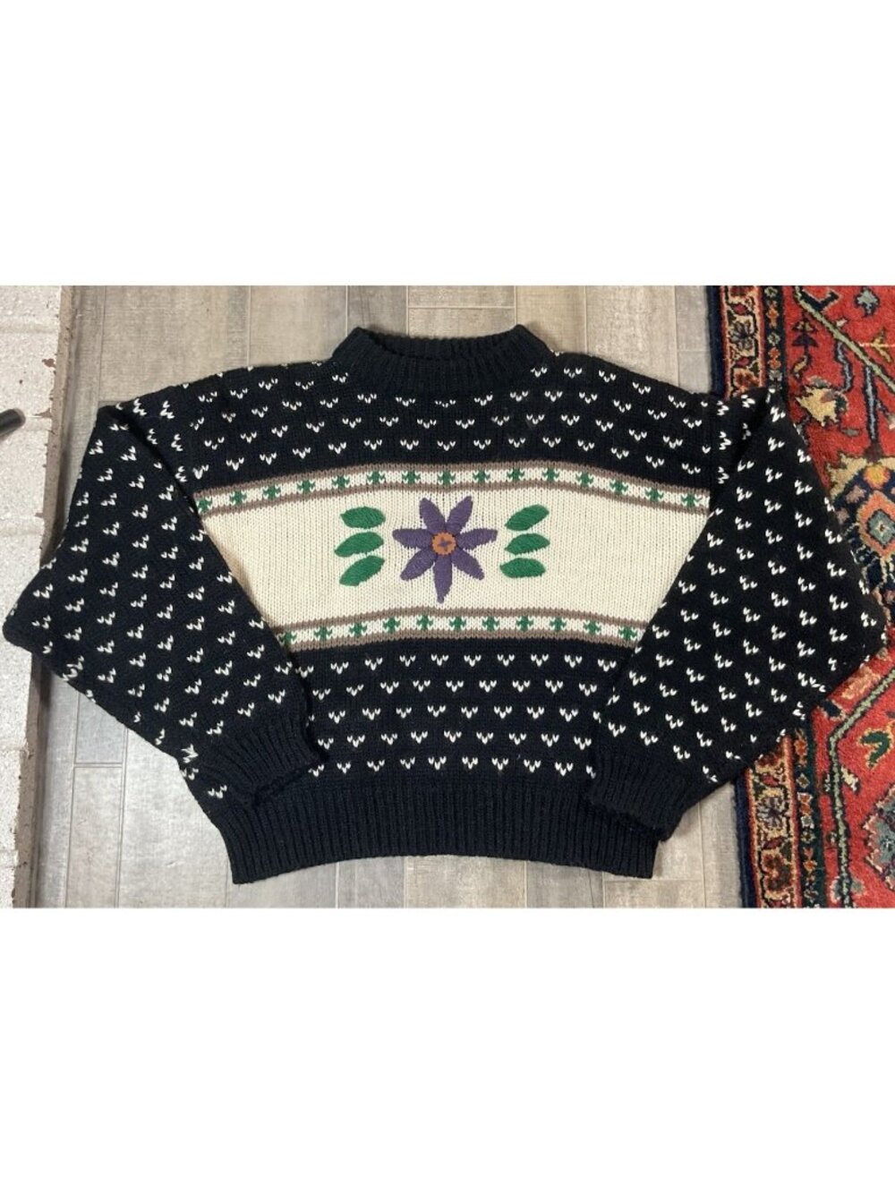 Vintage Fair Isle Floral Sweater Cropped Nordic Knit Cottagecore Pepe Small
